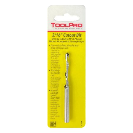 Toolpro 3/16 in. Piloted Down Spiral Cutout Bits TP43217